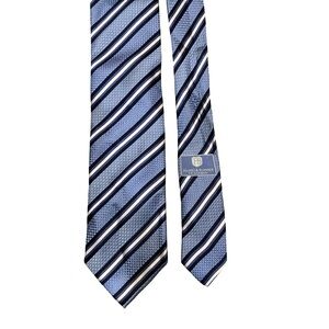 Haines & Bonner of London Tie Silk Blue Striped Jacquard Handmade White 3.5”